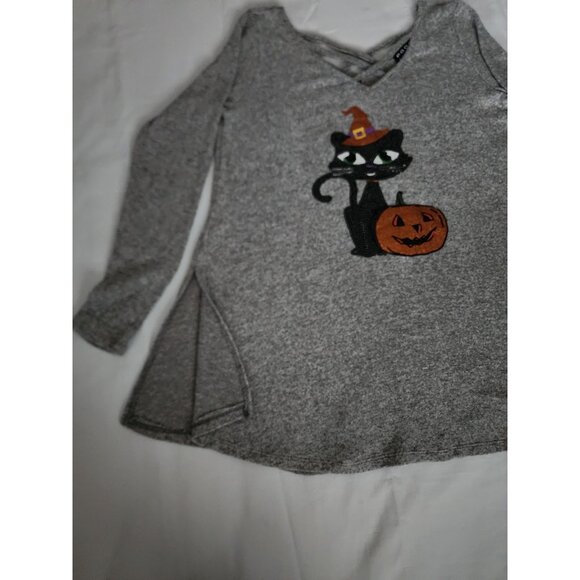 POOF New York Women's Sequins Halloween Black Cat Pumpkin Tunic Top Size Medium - Picture 4 of 12